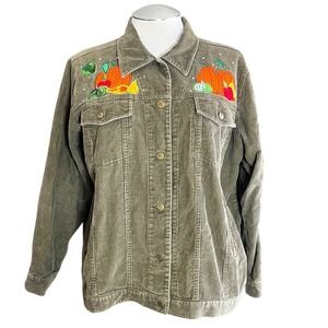 The Quaker Factory Corduroy Embroidered‎ Pumpkin Cornucopia Fall Jacket 1X